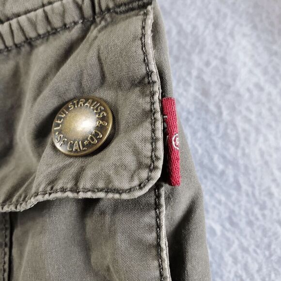 Levi's Jacket Women Small Green Solid Distress Military Utility Drawstring Waist - Picture 9 of 16